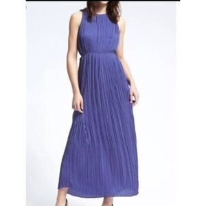 Banana Republic Crepe Fit & Flare Periwinkle Gathered & Pleated Long Dress